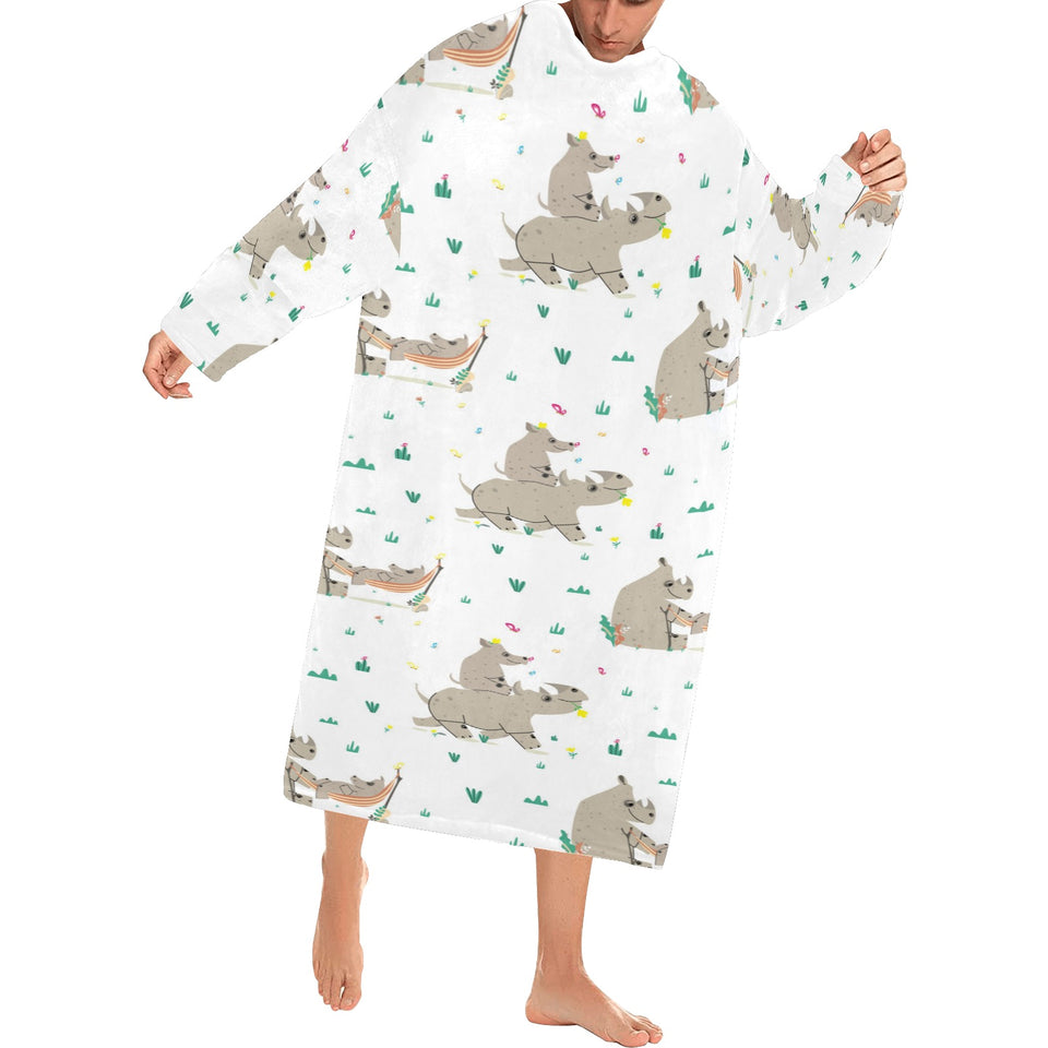 Cute Rhino pattern background Blanket Robe with Sleeves