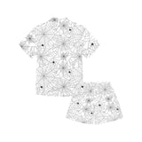 Spider web cobweb pattern white background Kids' Boys' Girls' V-Neck Short Pajama Set