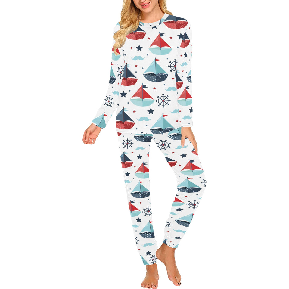Cute color paper sailboat pattern Women's All Over Print Pajama Set