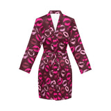 Lips Pattern Print Design 03 Women's Long Sleeve Belted Night Robe