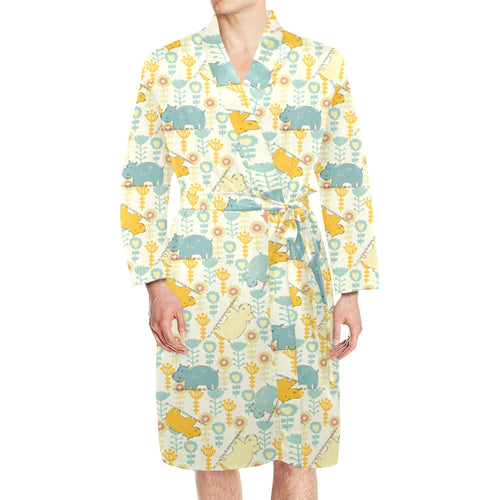 Hippopotamus Pattern Print Design 04 Men's Long Sleeve Belted Night Robe