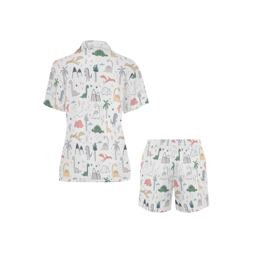 Cute cartoon dinosaurs tree pattern Women's V-Neck Short Pajama Set