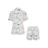 Cute cartoon dinosaurs tree pattern Women's V-Neck Short Pajama Set