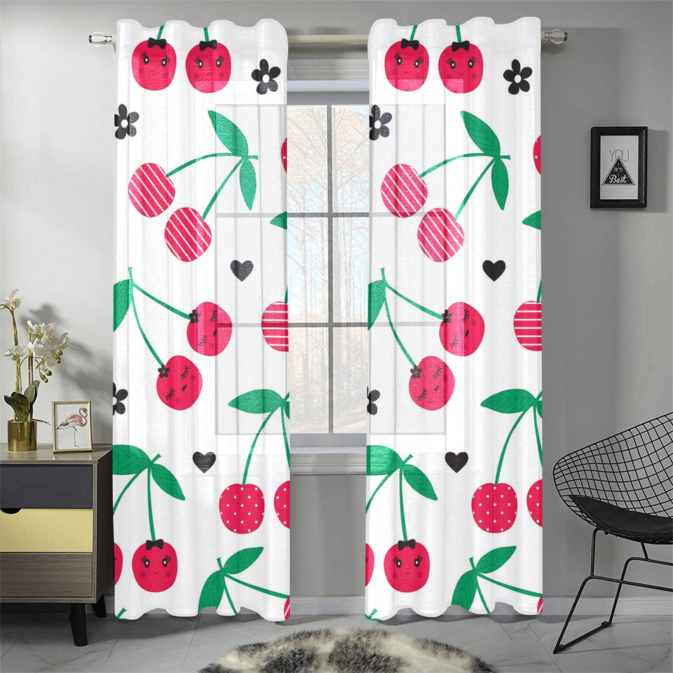 cherry pattern white background Gauze Curtain