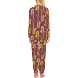 Hand drawn gold saxophone red background Women's All Over Print Pajama Set
