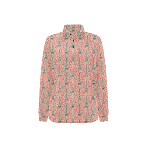 Eiffel Tower Flower Pattern Design 03 Women's Long Sleeve Polo Shirt