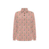 Eiffel Tower Flower Pattern Design 03 Women's Long Sleeve Polo Shirt