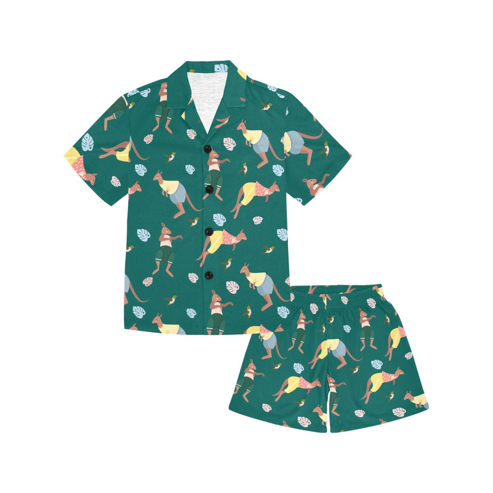 Kangaroo leaves pattern Kids' Boys' Girls' V-Neck Short Pajama Set