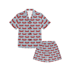 Sausage Pattern Print Design 02 Kids' Boys' Girls' V-Neck Short Pajama Set