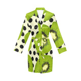 kiwi black dot background Women's Long Sleeve Belted Night Robe