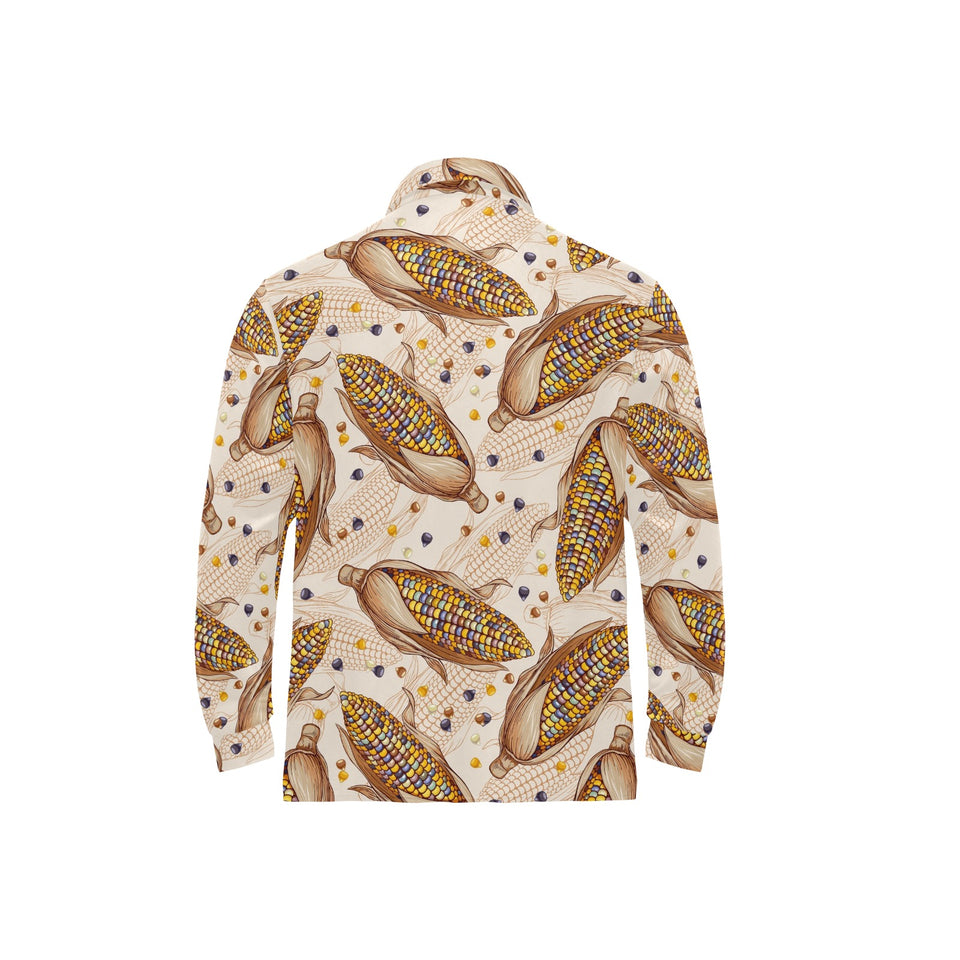 Corn Pattern Print Design 03 Men's Long Sleeve Polo Shirt
