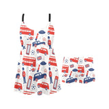 British Pattern Print Design 03 Chest Sexy Pleated Two Piece Swim Dress