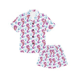 Purple seahorse blue coral pattern Kids' Boys' Girls' V-Neck Short Pajama Set