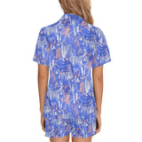 white bengal tigers pattern Women's V-Neck Short Pajama Set