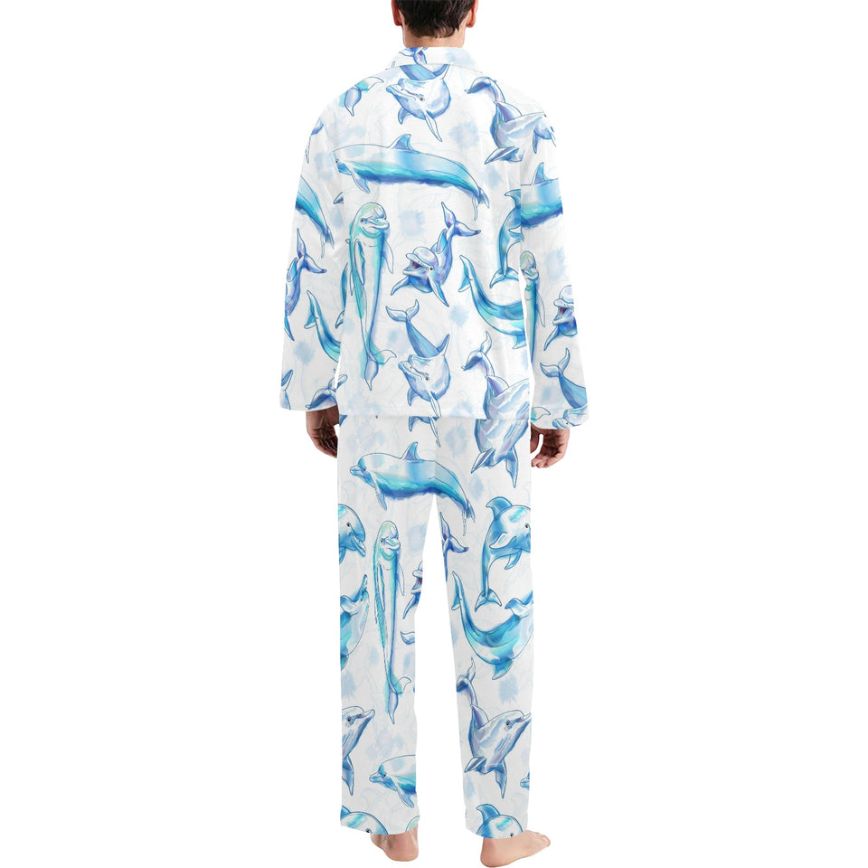 Watercolor dolphin pattern Men's Long Pajama Set