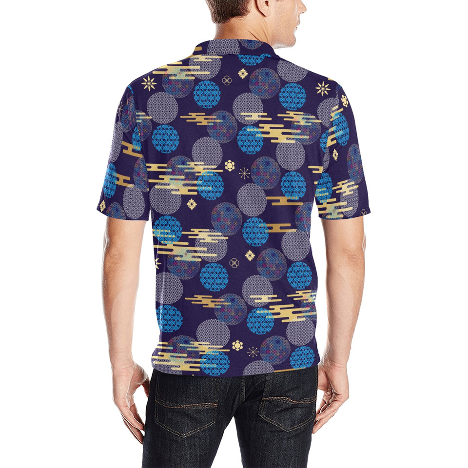 Blue japanese pattern cloud wave flower Men's All Over Print Polo Shirt