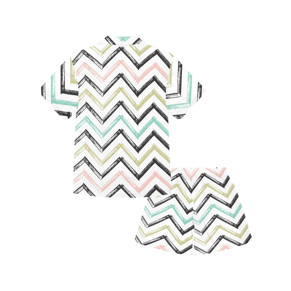 zigzag  chevron paint pattern Kids' Boys' Girls' V-Neck Short Pajama Set