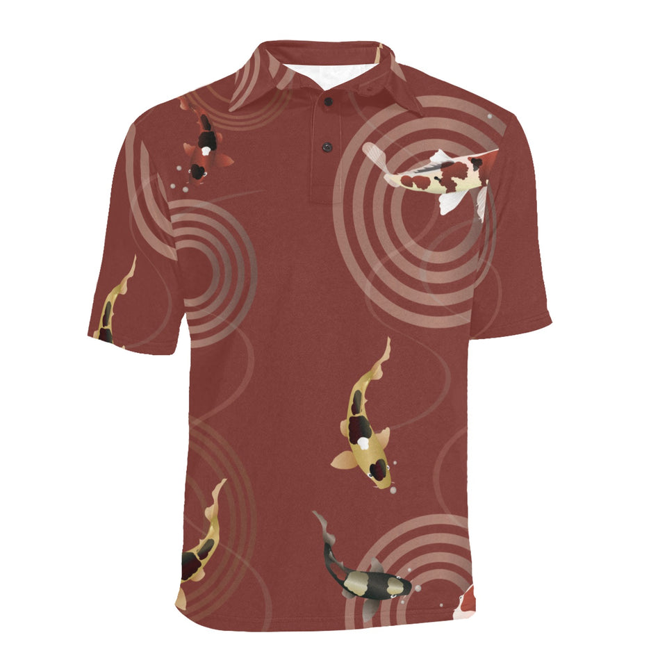 Koi Fish Carp Fish red background Men's All Over Print Polo Shirt