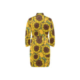 Sunflower pattern Men's Long Sleeve Belted Night Robe