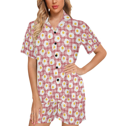 Fried Eggs Pattern Print Design 03 Women's V-Neck Short Pajama Set