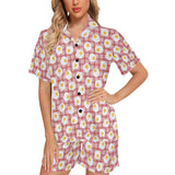 Fried Eggs Pattern Print Design 03 Women's V-Neck Short Pajama Set