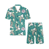 Koi Fish Carp Fish lotus pattern Men's V-Neck Short Pajama Set