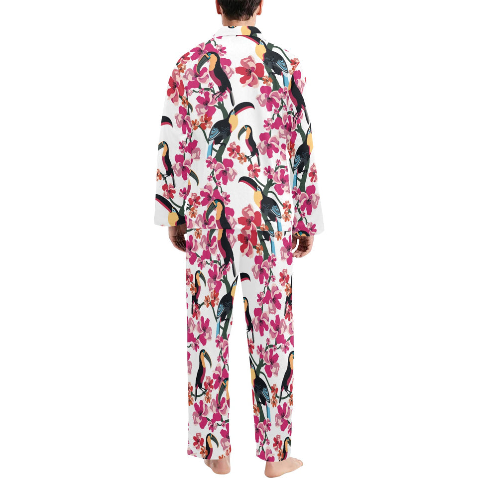 Toucan flower design pattern Men's Long Pajama Set
