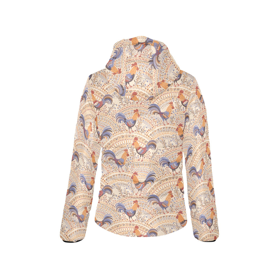 Cute rooster chicken cock floral ornament backgrou Women's Padded Hooded Jacket
