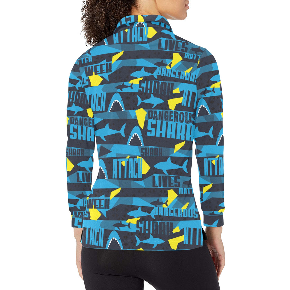 Shark dangerous Women's Long Sleeve Polo Shirt