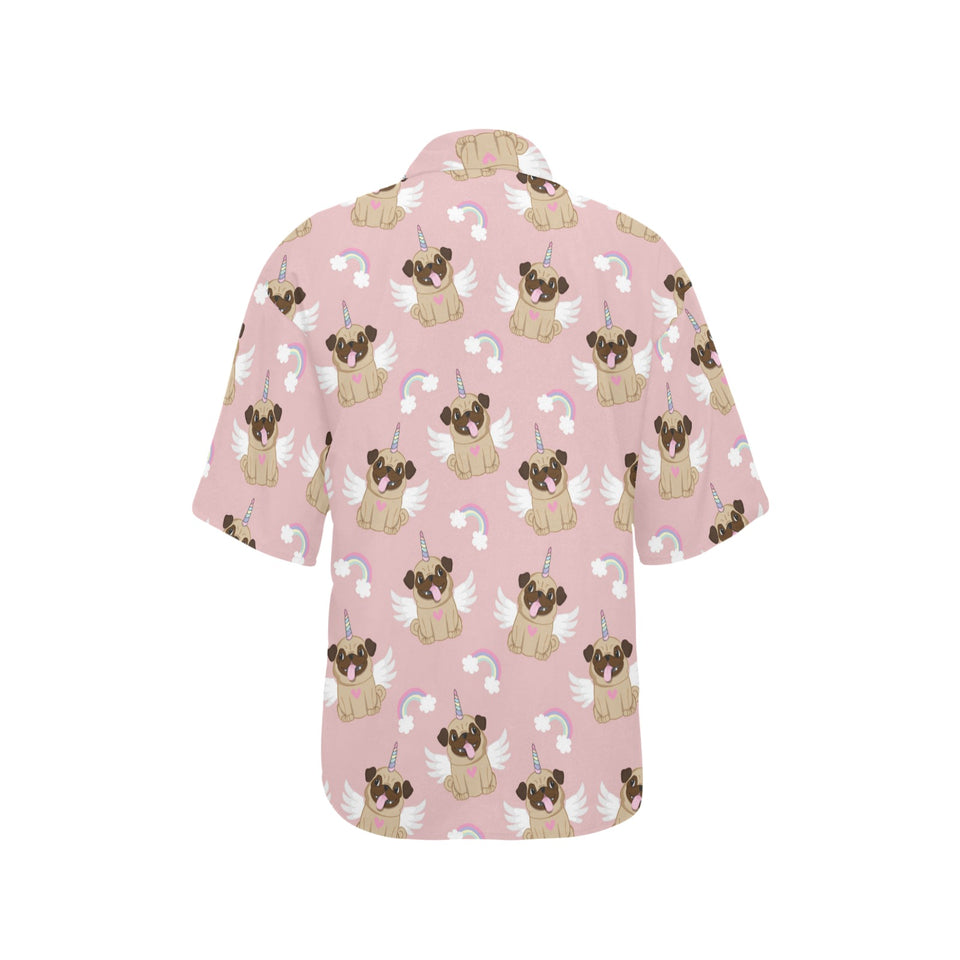 Cute unicorn pug pattern Women's All Over Print Hawaiian Shirt