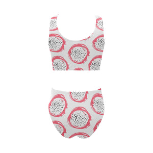 Hand drawn dragon fruit Chest Bowknot High Waisted Bikini Swimsuit
