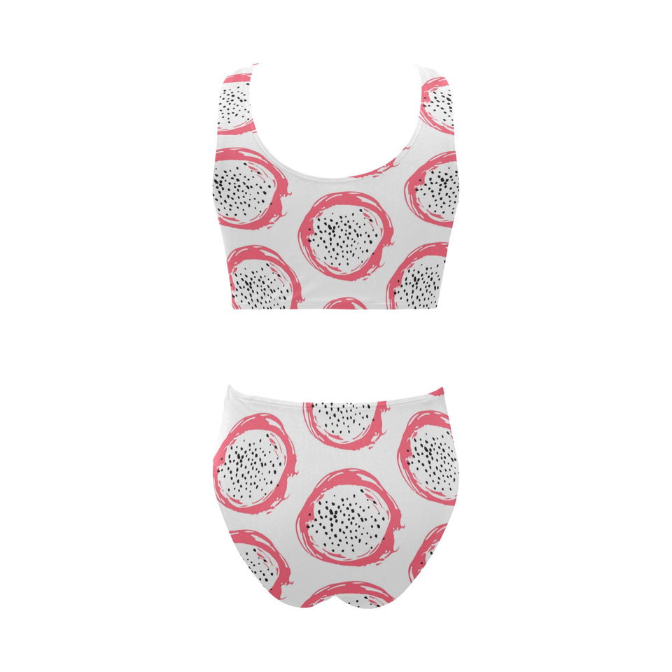 Hand drawn dragon fruit Chest Bowknot High Waisted Bikini Swimsuit