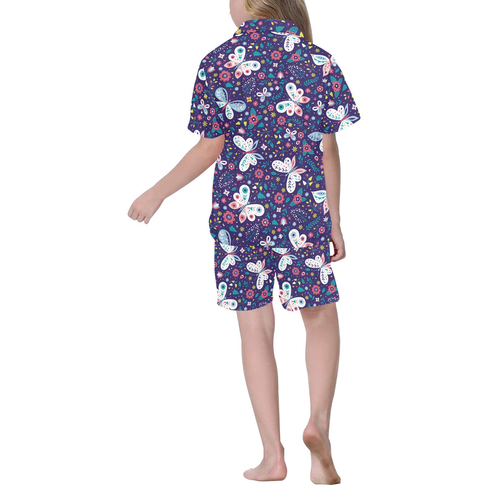 Colorful butterfly flower pattern.eps Kids' Boys' Girls' V-Neck Short Pajama Set