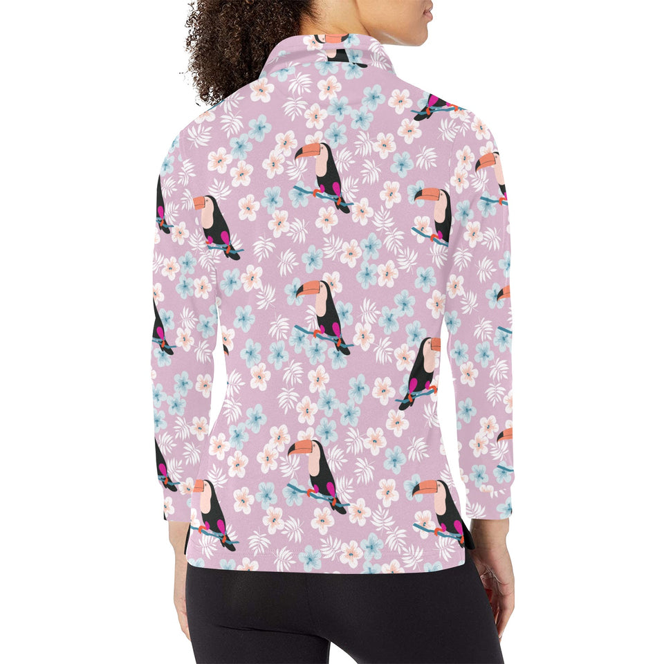 Beautiful toucan flower leaves Women's Long Sleeve Polo Shirt