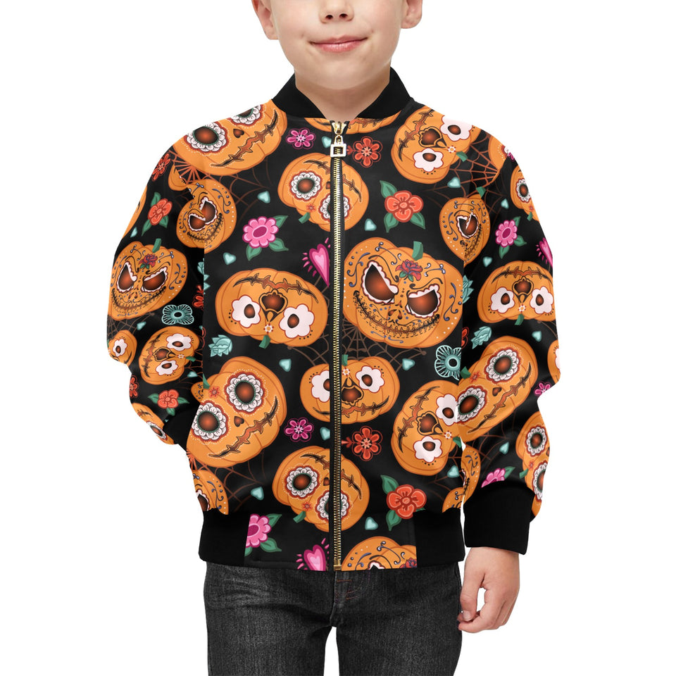 Pumpkin flowers spiderweb Halloween theme Kids' Boys' Girls' Bomber Jacket
