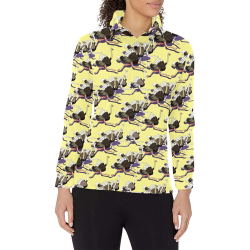 Ostrich Pattern Print Design 04 Women's Long Sleeve Polo Shirt