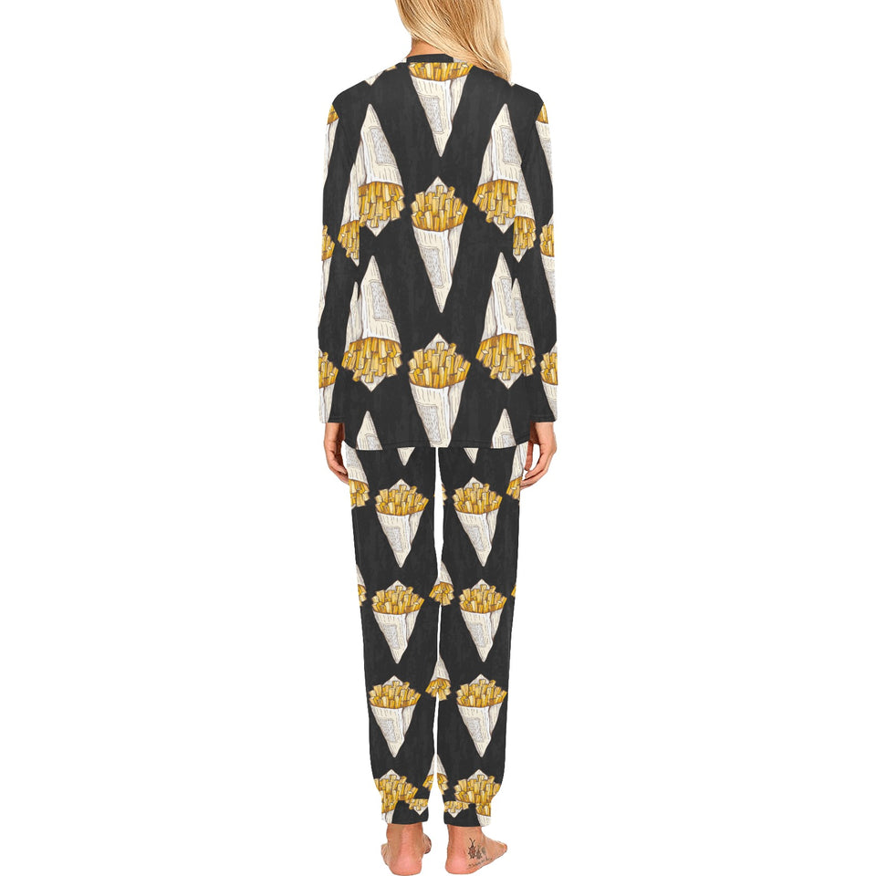 French fries dark background Women's All Over Print Pajama Set
