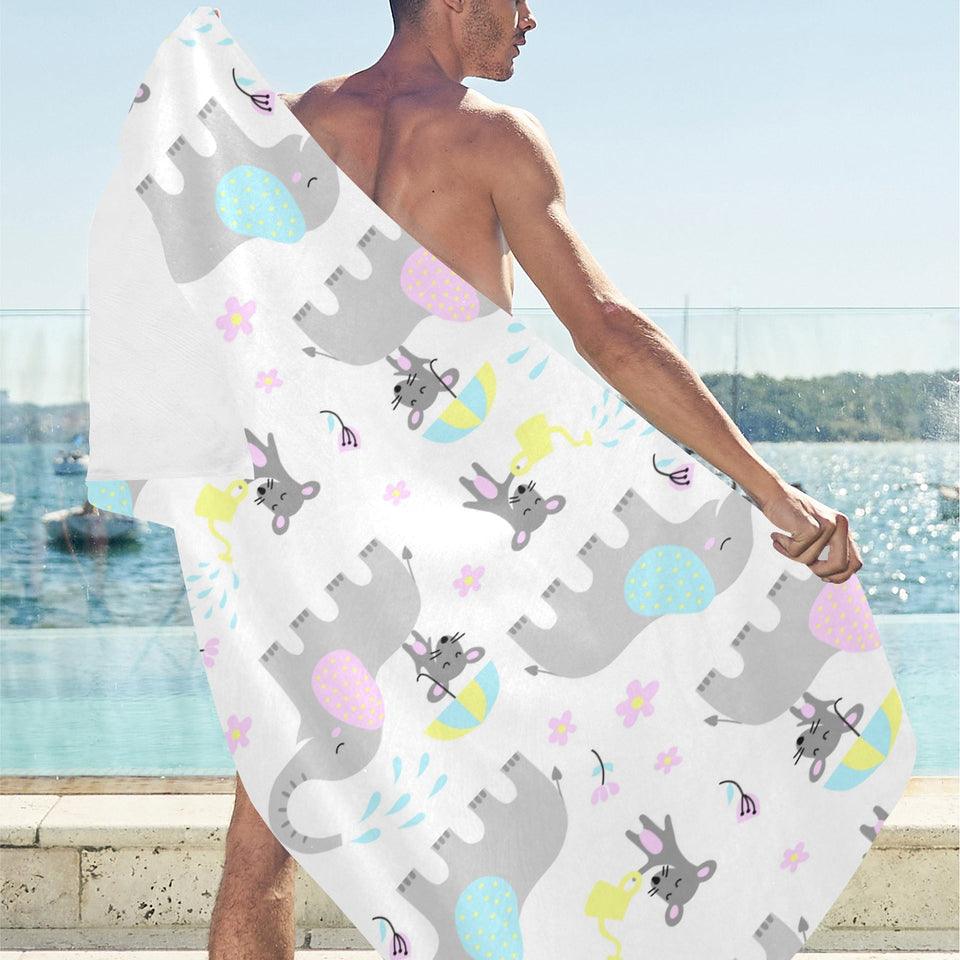 Cute elephant mouse pattern Beach Towel