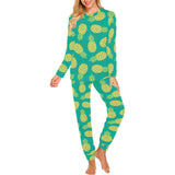 Pineapples pattern green background Women's All Over Print Pajama Set