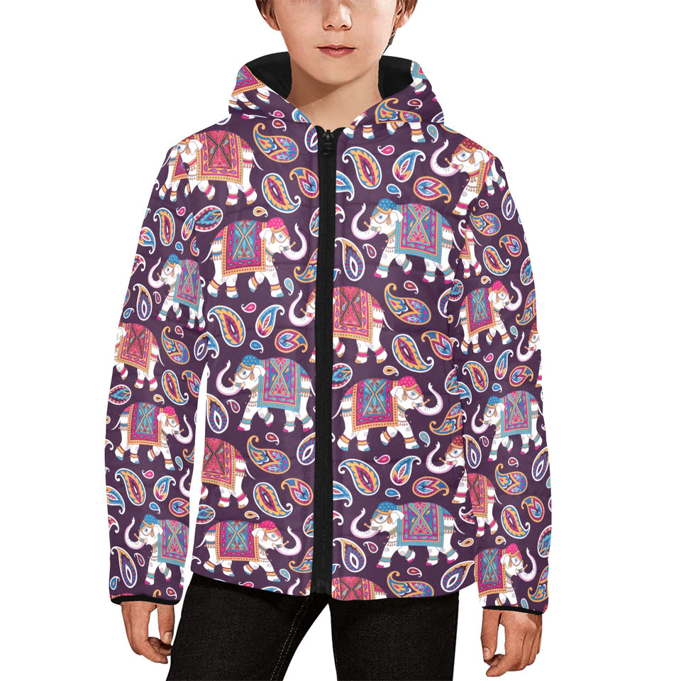 Elephant indian style ornament pattern Kids' Boys' Girls' Padded Hooded Jacket