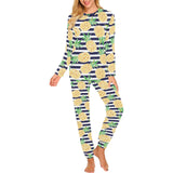 Pineapples pattern striped background Women's All Over Print Pajama Set