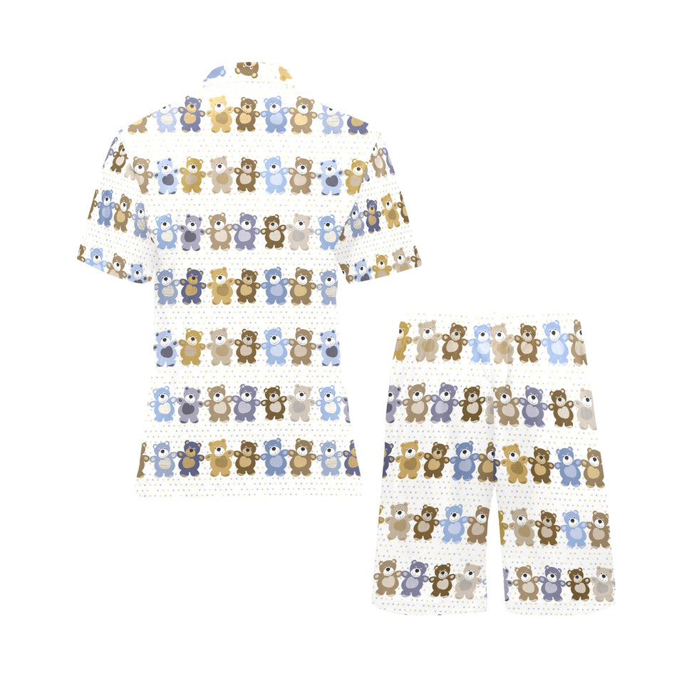 Teddy Bear Pattern Print Design 02 Men's V-Neck Short Pajama Set