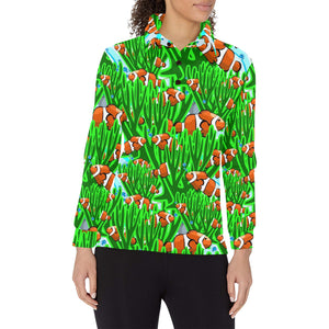 Clown Fish Pattern Print Design 01 Women's Long Sleeve Polo Shirt