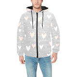Heart pattern gray background Men's Padded Hooded Jacket