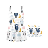 Cute sleeping sheep moon cloud pattern Chest Sexy Pleated Two Piece Swim Dress