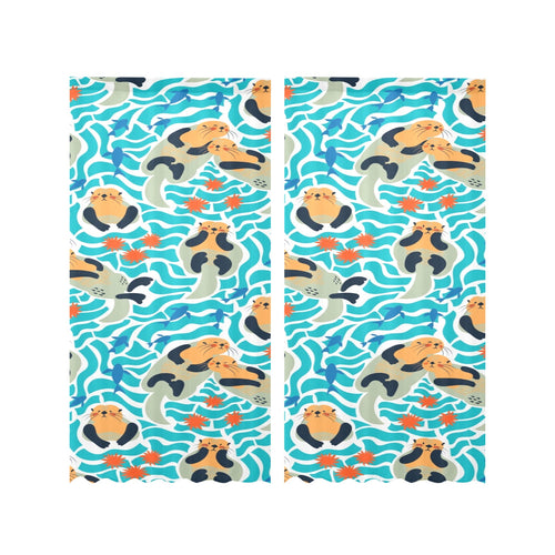Cute sea otters fishe sea urchin pattern Gauze Curtain