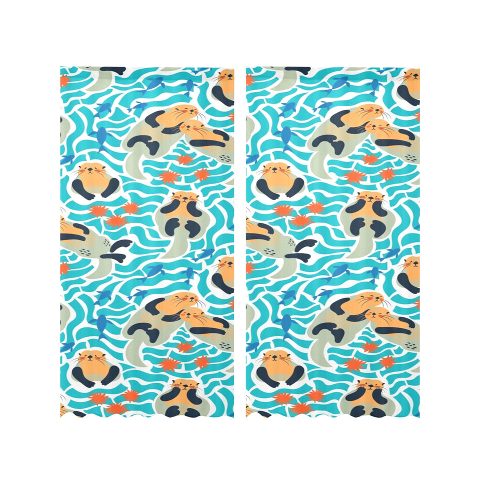 Cute sea otters fishe sea urchin pattern Gauze Curtain