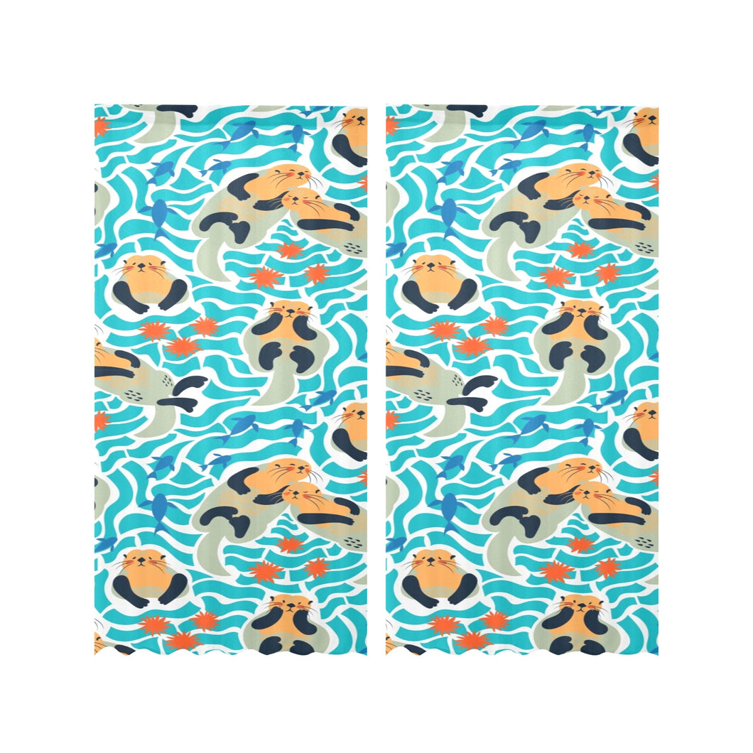 Cute sea otters fishe sea urchin pattern Gauze Curtain