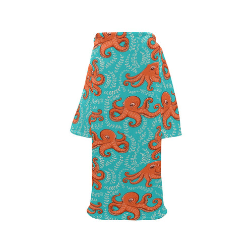 Octopus turquoise background Blanket Robe with Sleeves