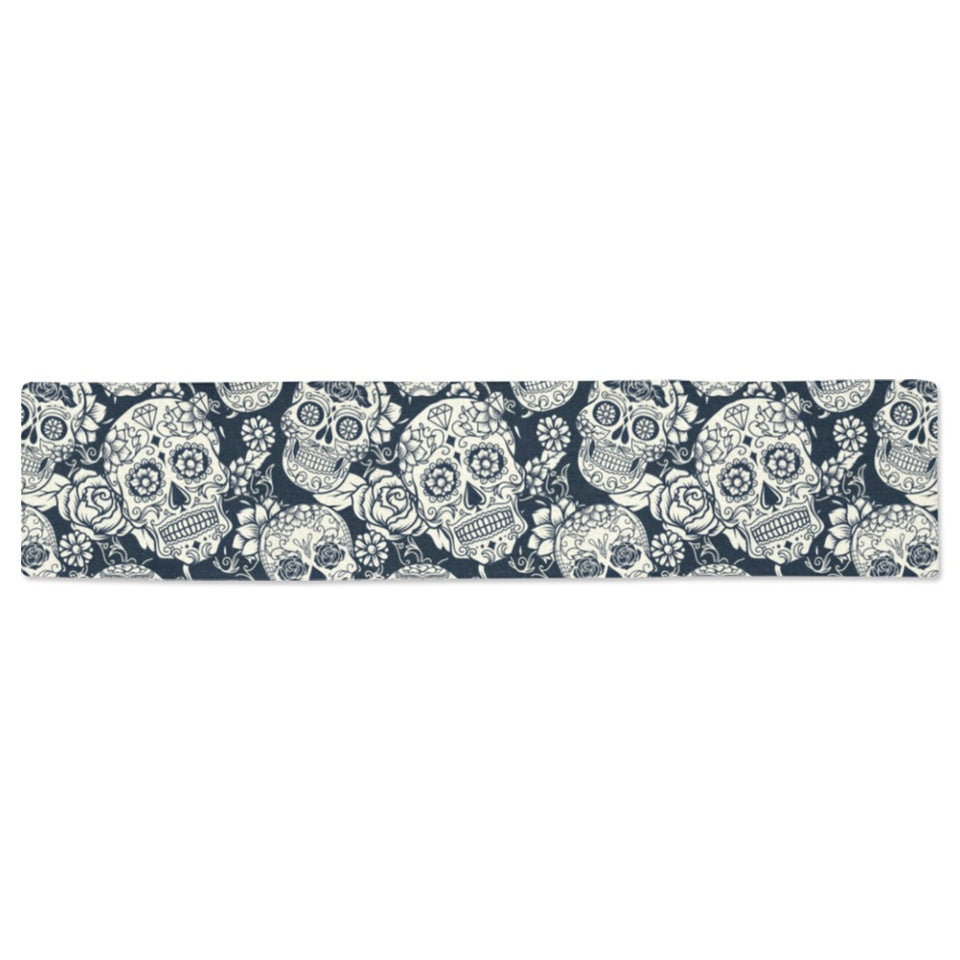 Sugar skull black white pattern Table Runner